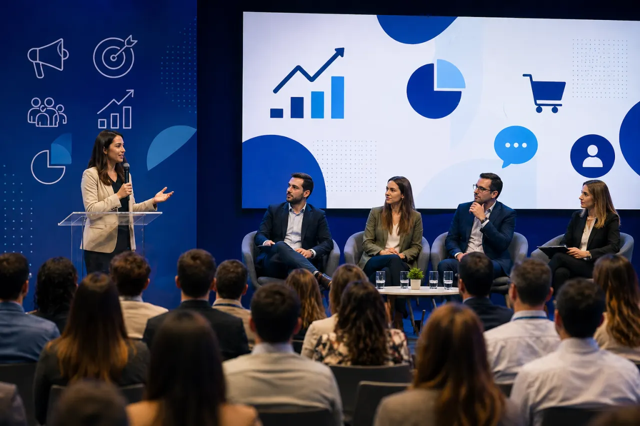 Panel de expertos durante un foro de marketing e innovación en Costa Rica