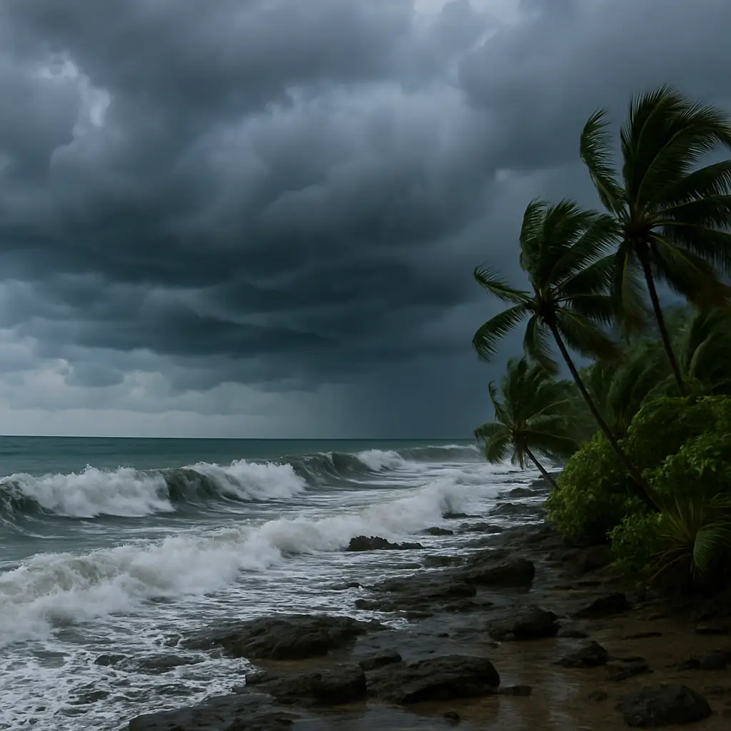 Imagen satelital mostrando la tormenta tropical Cristina sobre la costa pacífica de Costa Rica