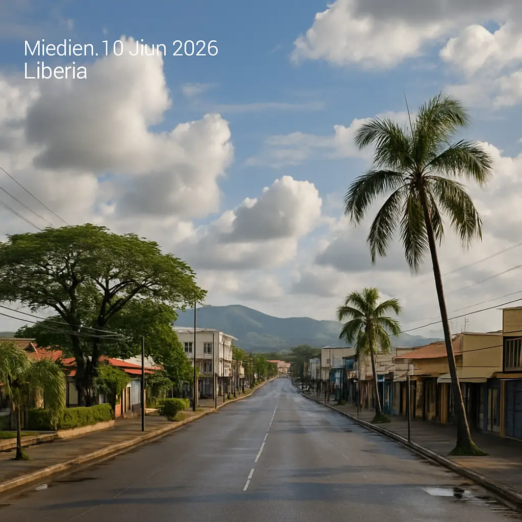 Vista panorámica del clima en Liberia, Costa Rica, con cielo parcialmente nublado