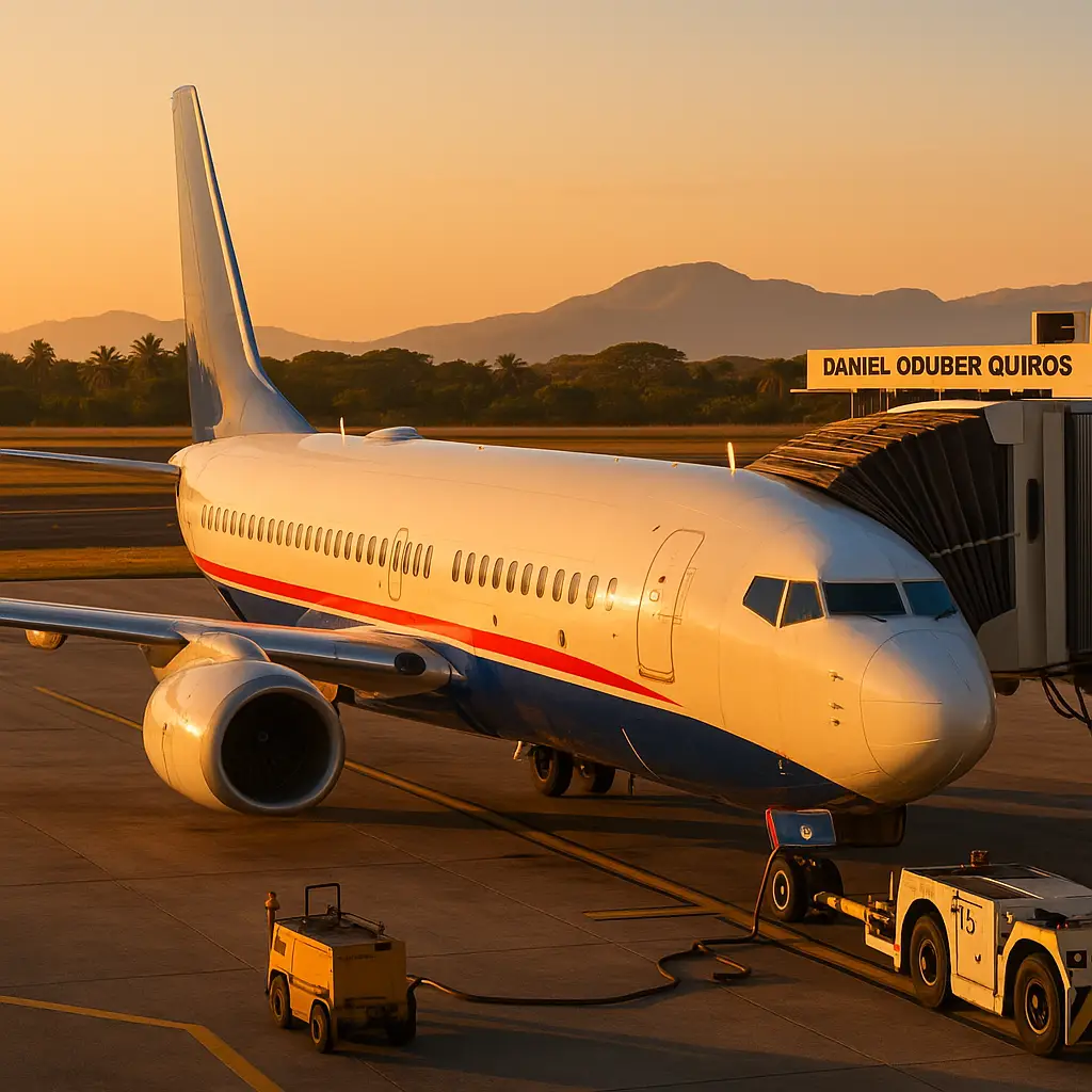 Avión de Delta Air Lines en pista listo para vuelo internacional en Costa Rica